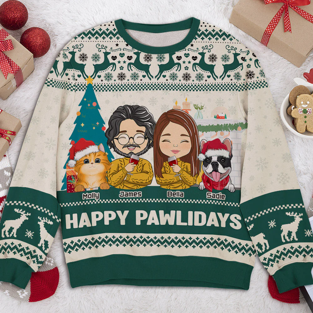 Pawlidays With Pets Couple - Personalized Custom All-Over-Print Sweatshirt - Image 2