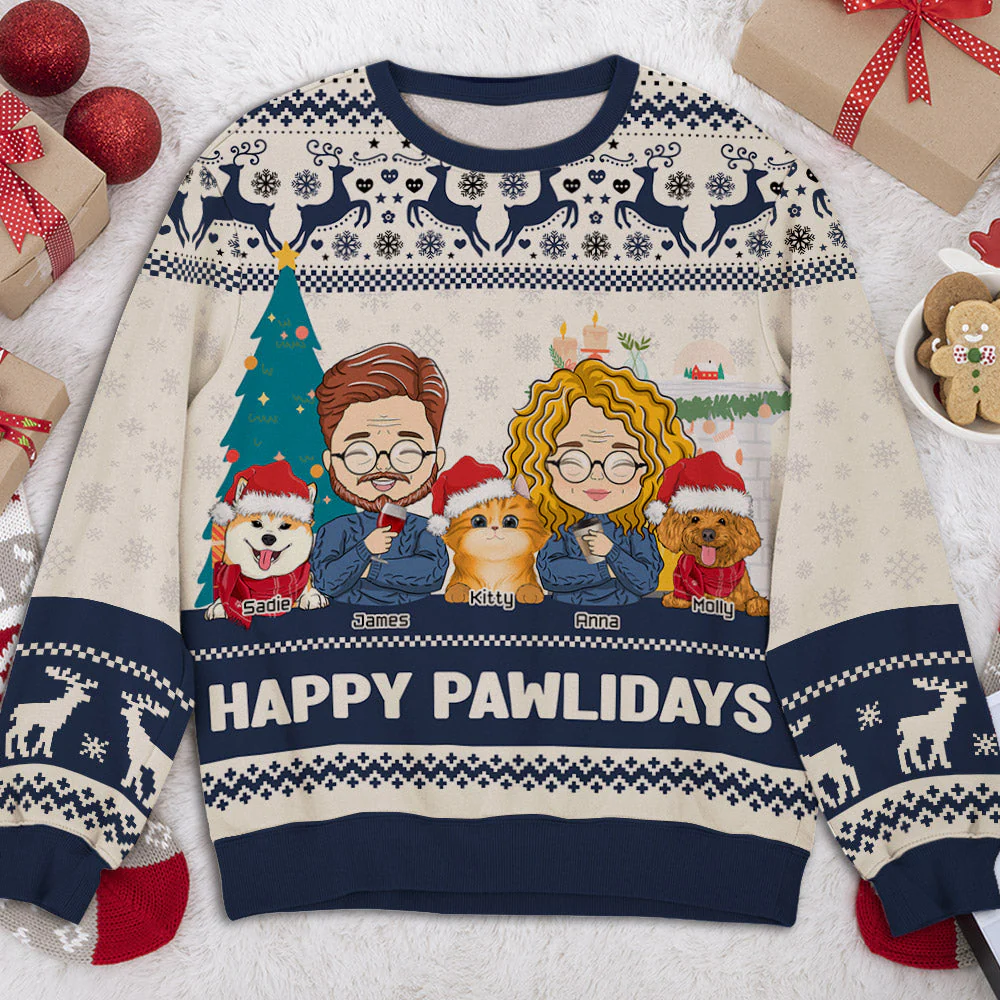 Pawlidays With Pets Couple - Personalized Custom All-Over-Print Sweatshirt - Image 3