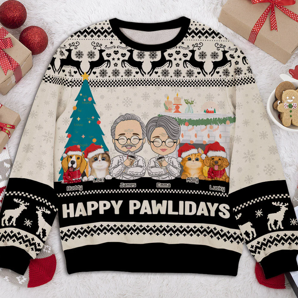 Pawlidays With Pets Couple - Personalized Custom All-Over-Print Sweatshirt - Image 4