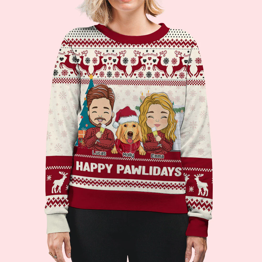 Pawlidays With Pets Couple - Personalized Custom All-Over-Print Sweatshirt - Image 5