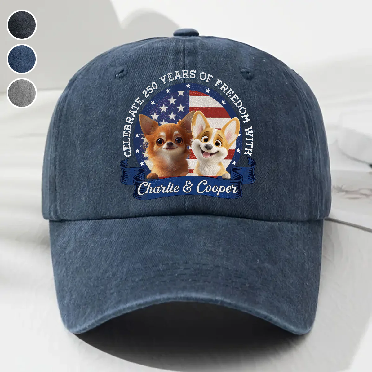Paws For Freedom - Personalized Custom Vintage Washed Denim Cap - Image 2