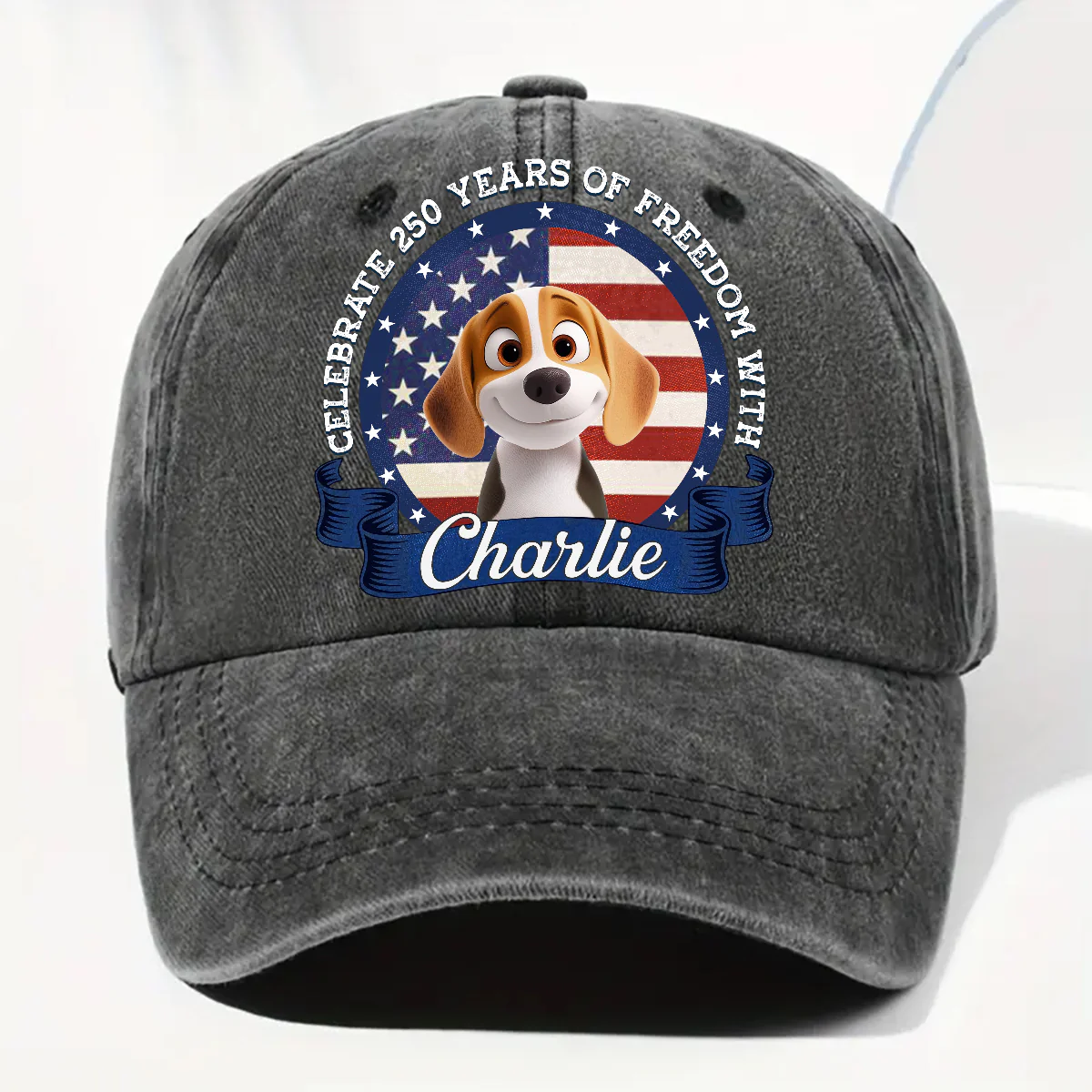 Paws For Freedom - Personalized Custom Vintage Washed Denim Cap - Image 3