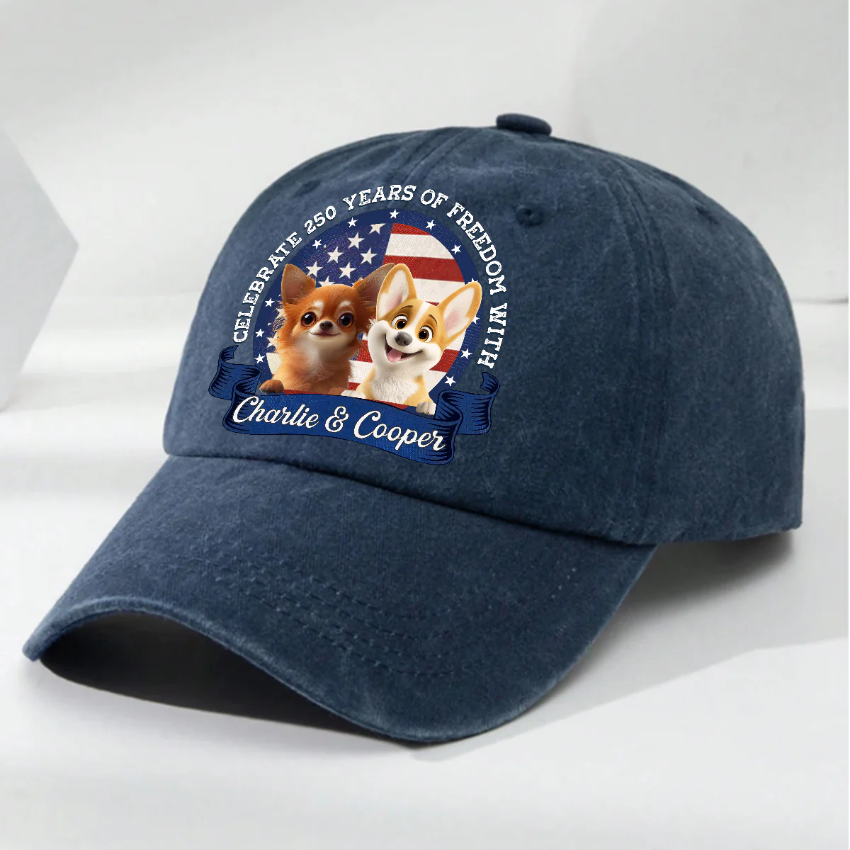 Paws For Freedom - Personalized Custom Vintage Washed Denim Cap - Image 4