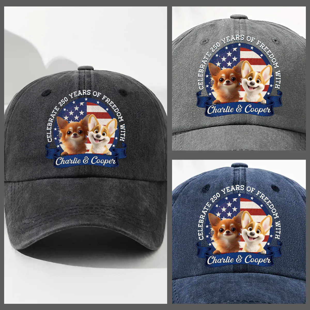 Paws For Freedom - Personalized Custom Vintage Washed Denim Cap - Image 5