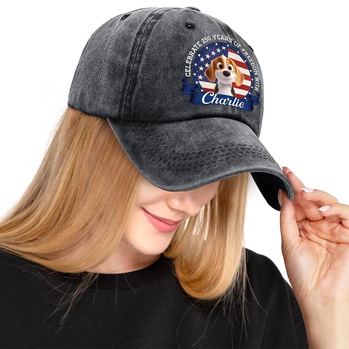 Paws For Freedom - Personalized Custom Vintage Washed Denim Cap - Image 6
