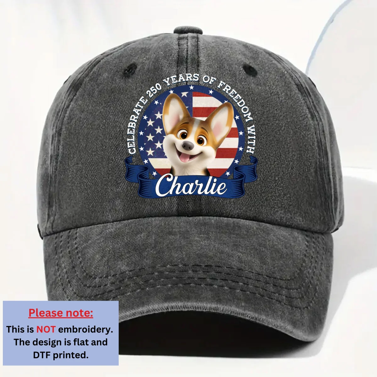Paws For Freedom - Personalized Custom Vintage Washed Denim Cap - Image 8