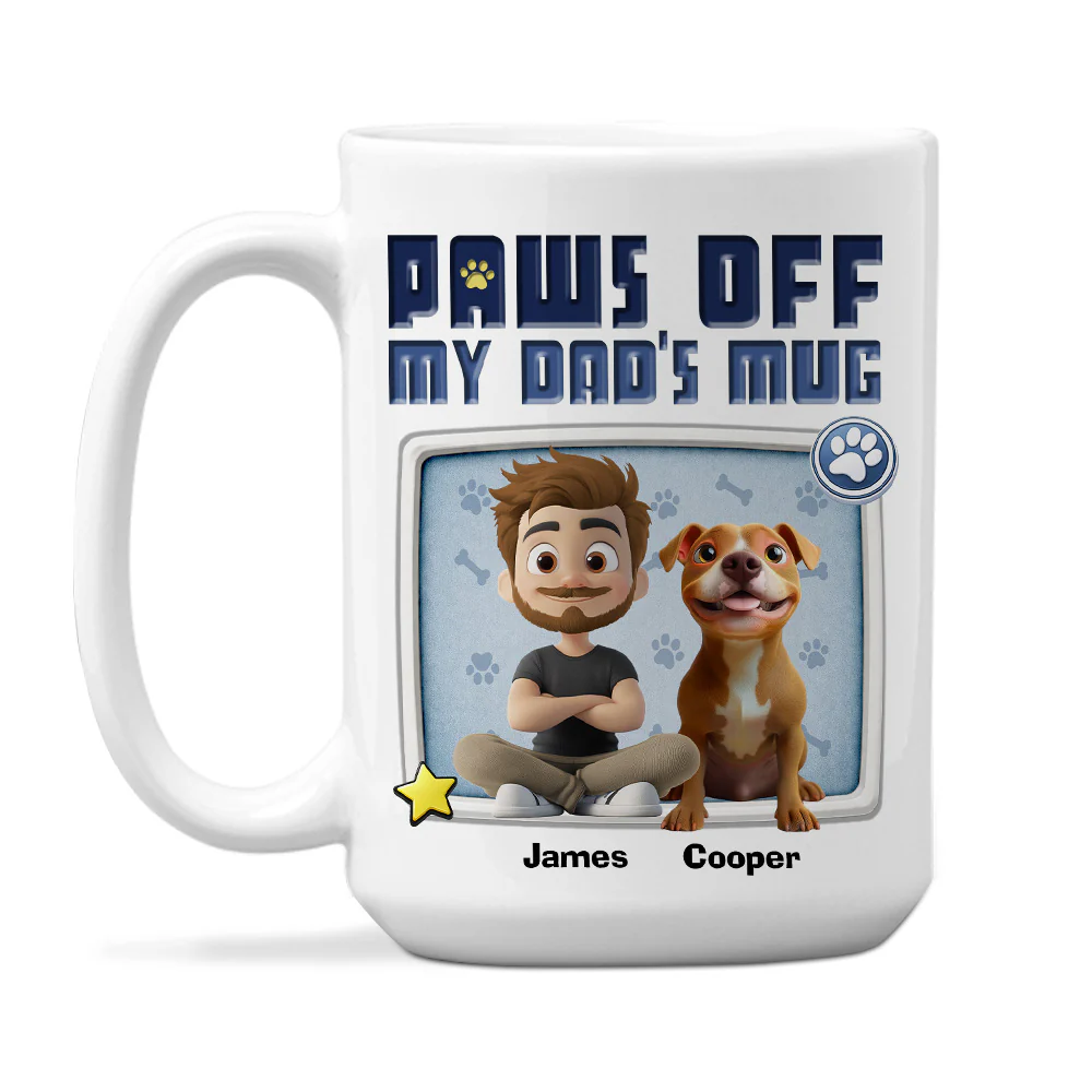 Paws Off My Dad - Personalized Custom 3D Effect Mug - Image 2