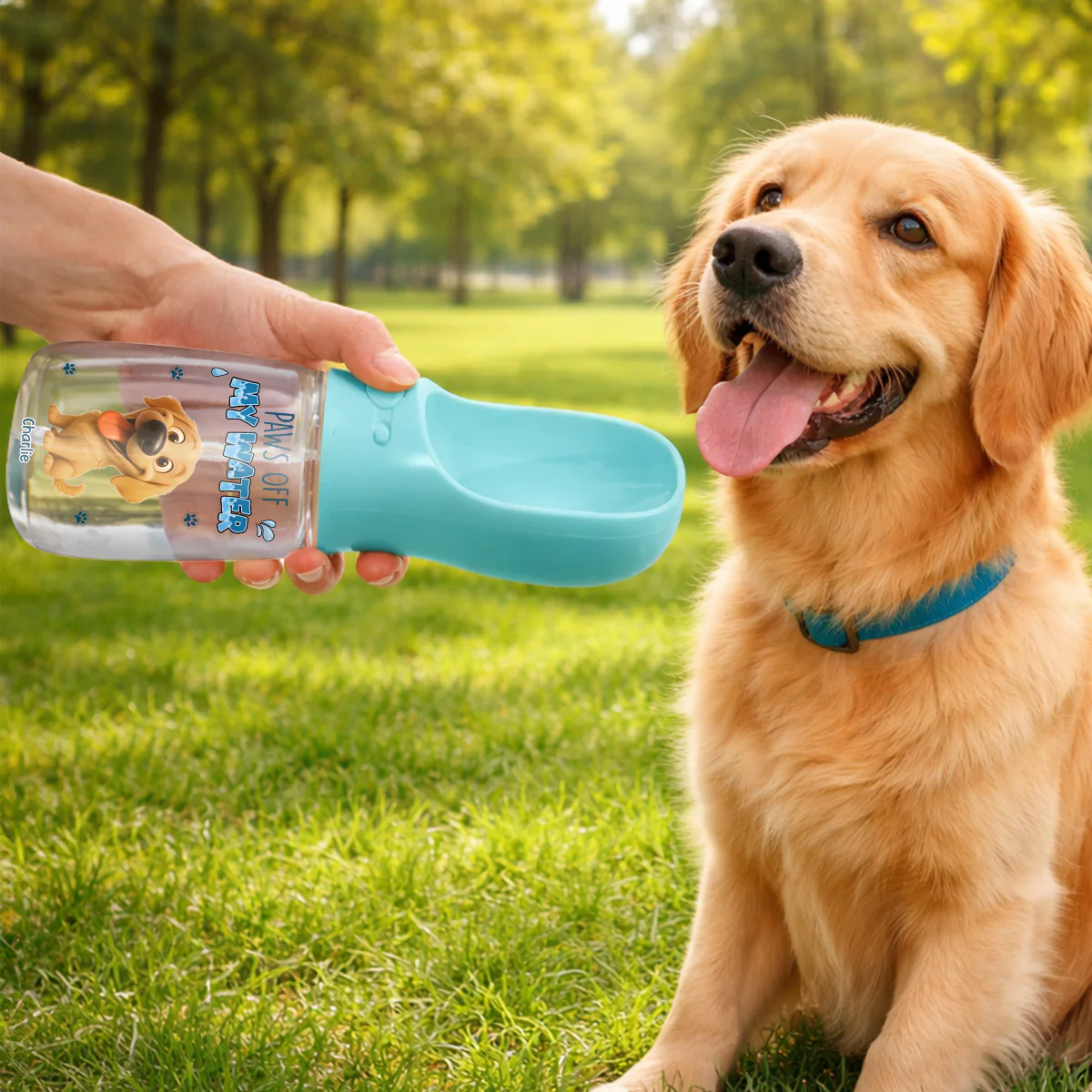 Paws Off My Water - Personalized Custom Pet Water Bottle With Drinking Feeder - Image 3