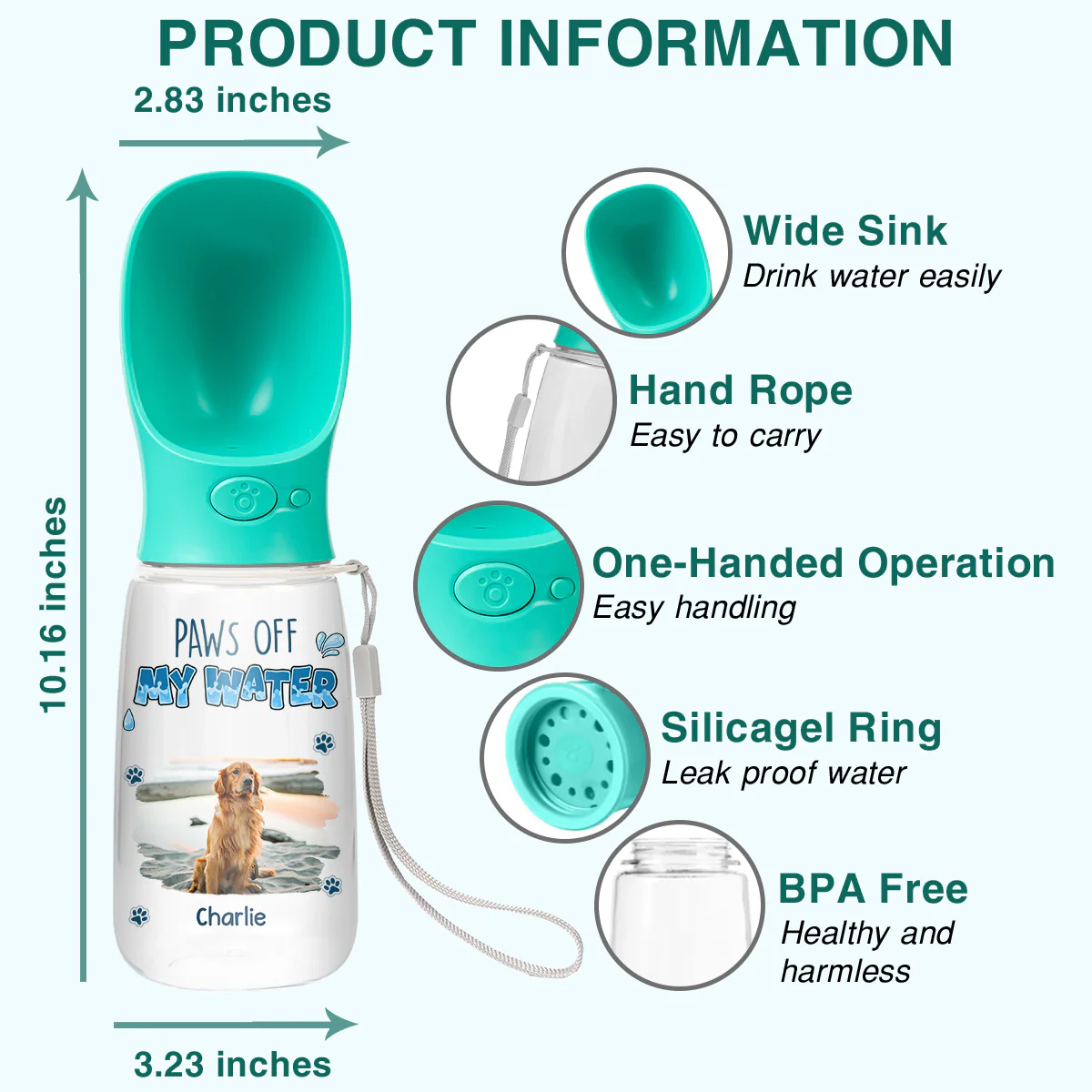 Paws Off My Water Photo - Personalized Custom Pet Water Bottle With Drinking Feeder - Image 4