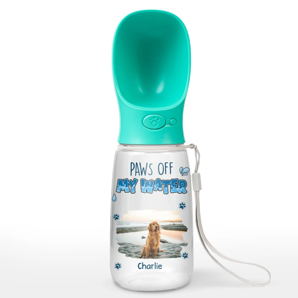 Paws Off My Water Photo - Personalized Custom Pet Water Bottle With Drinking Feeder - Image 6