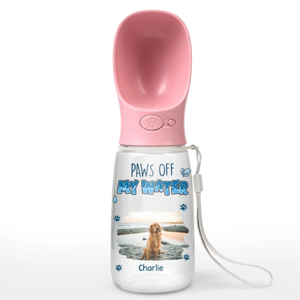 Paws Off My Water Photo - Personalized Custom Pet Water Bottle With Drinking Feeder - Image 7