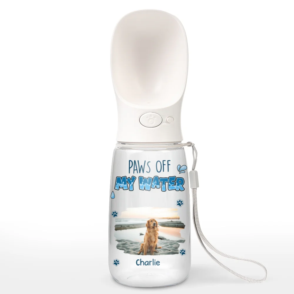 Paws Off My Water Photo - Personalized Custom Pet Water Bottle With Drinking Feeder - Image 8