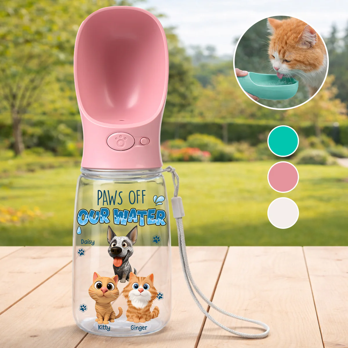 Paws Off My Water Ver Pet - Personalized Custom Pet Water Bottle With Drinking Feeder