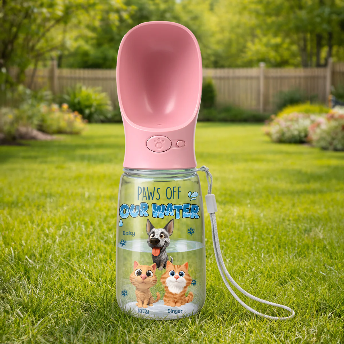 Paws Off My Water Ver Pet - Personalized Custom Pet Water Bottle With Drinking Feeder - Image 2