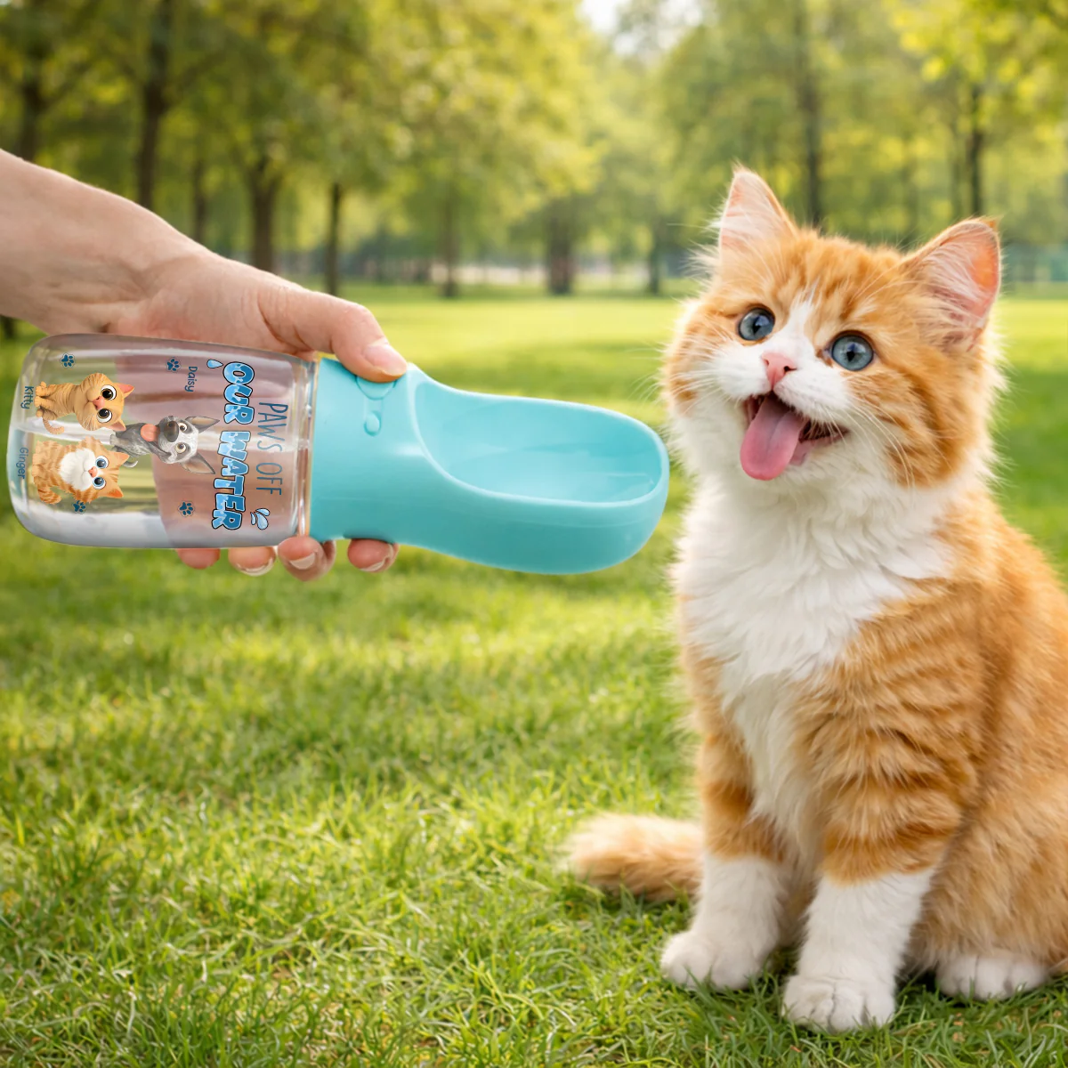 Paws Off My Water Ver Pet - Personalized Custom Pet Water Bottle With Drinking Feeder - Image 3