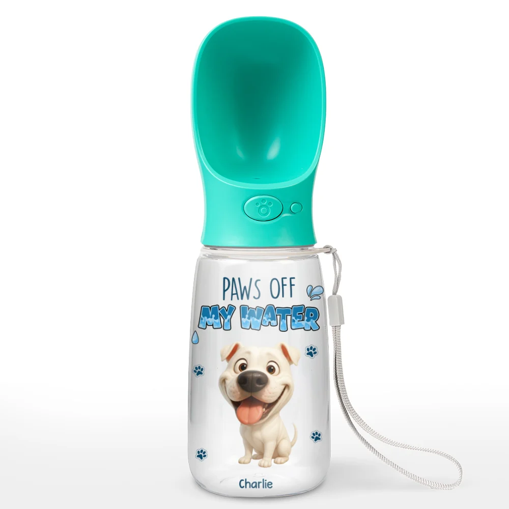 Paws Off My Water Ver Pet - Personalized Custom Pet Water Bottle With Drinking Feeder - Image 6