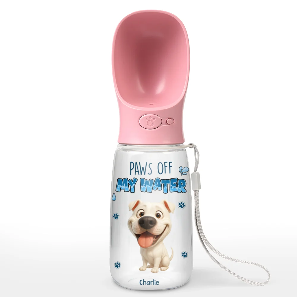 Paws Off My Water Ver Pet - Personalized Custom Pet Water Bottle With Drinking Feeder - Image 7