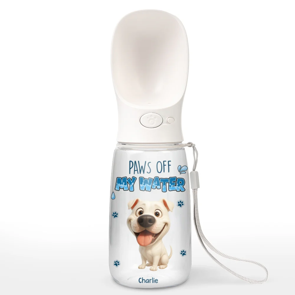 Paws Off My Water Ver Pet - Personalized Custom Pet Water Bottle With Drinking Feeder - Image 8