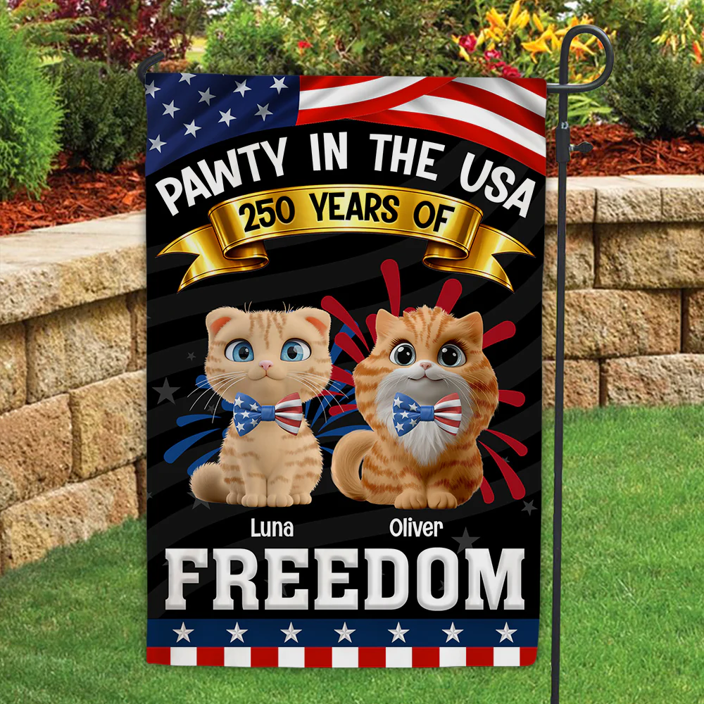 Pawty In The USA With Cats - Personalized Custom Flag - Image 2