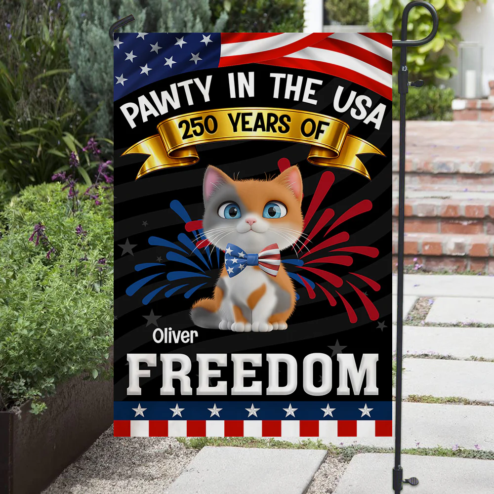 Pawty In The USA With Cats - Personalized Custom Flag - Image 4