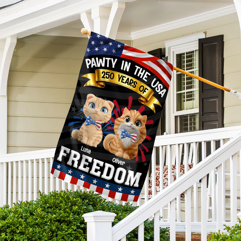Pawty In The USA With Cats - Personalized Custom Flag - Image 5