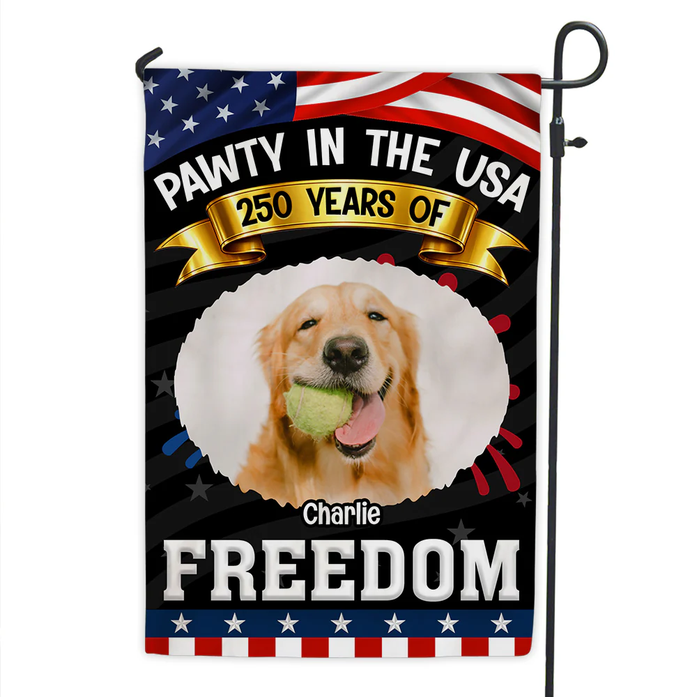 Pawty In The USA With Photo - Personalized Custom Flag