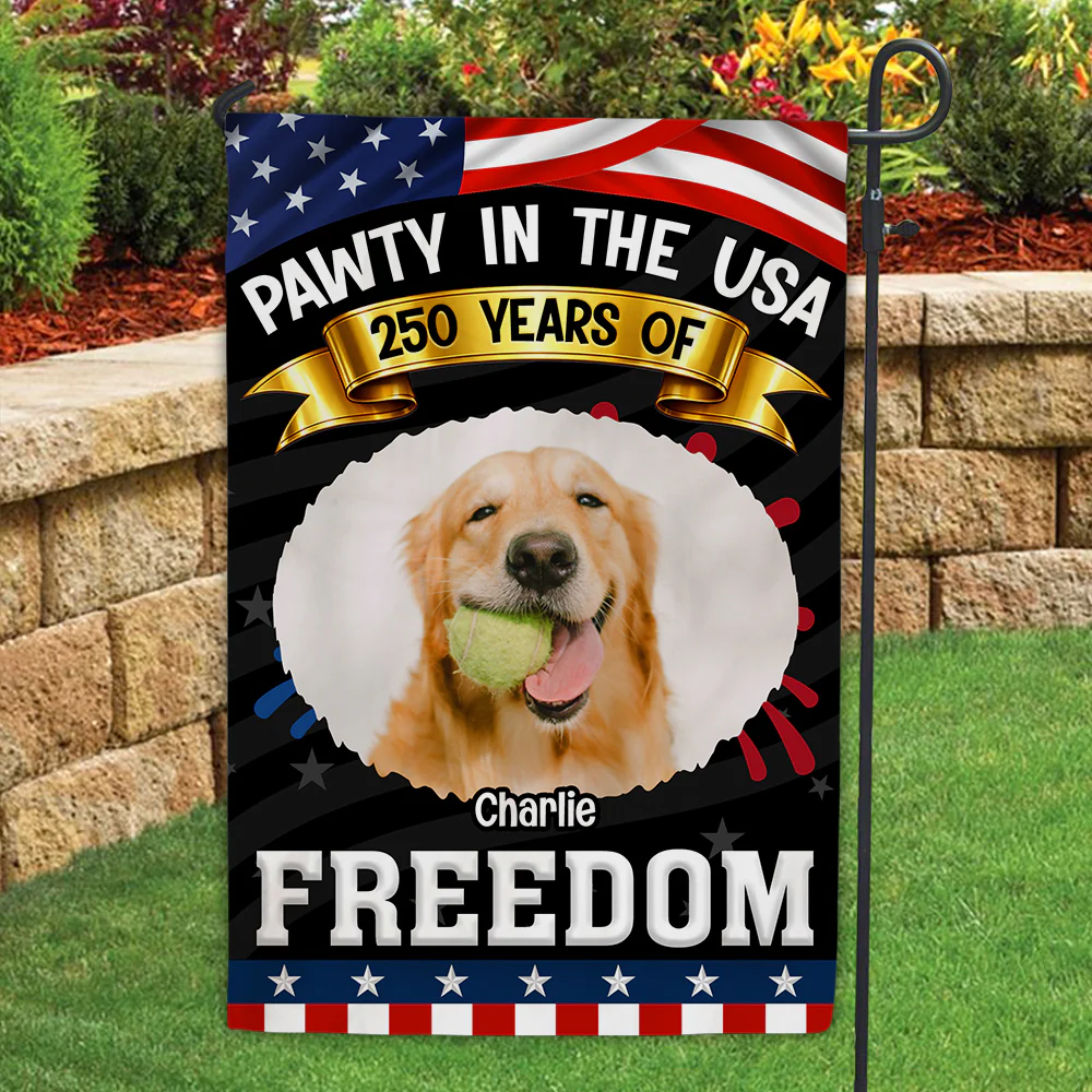 Pawty In The USA With Photo - Personalized Custom Flag - Image 2