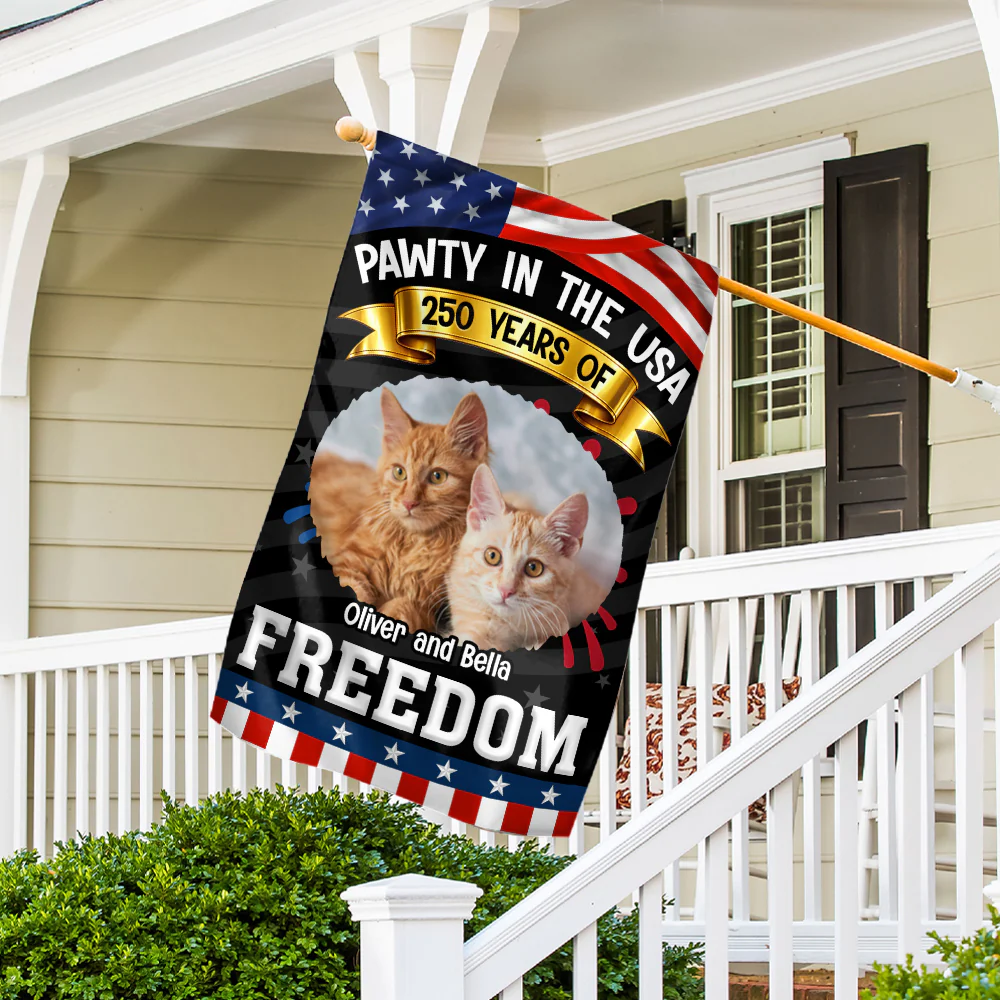 Pawty In The USA With Photo - Personalized Custom Flag - Image 4