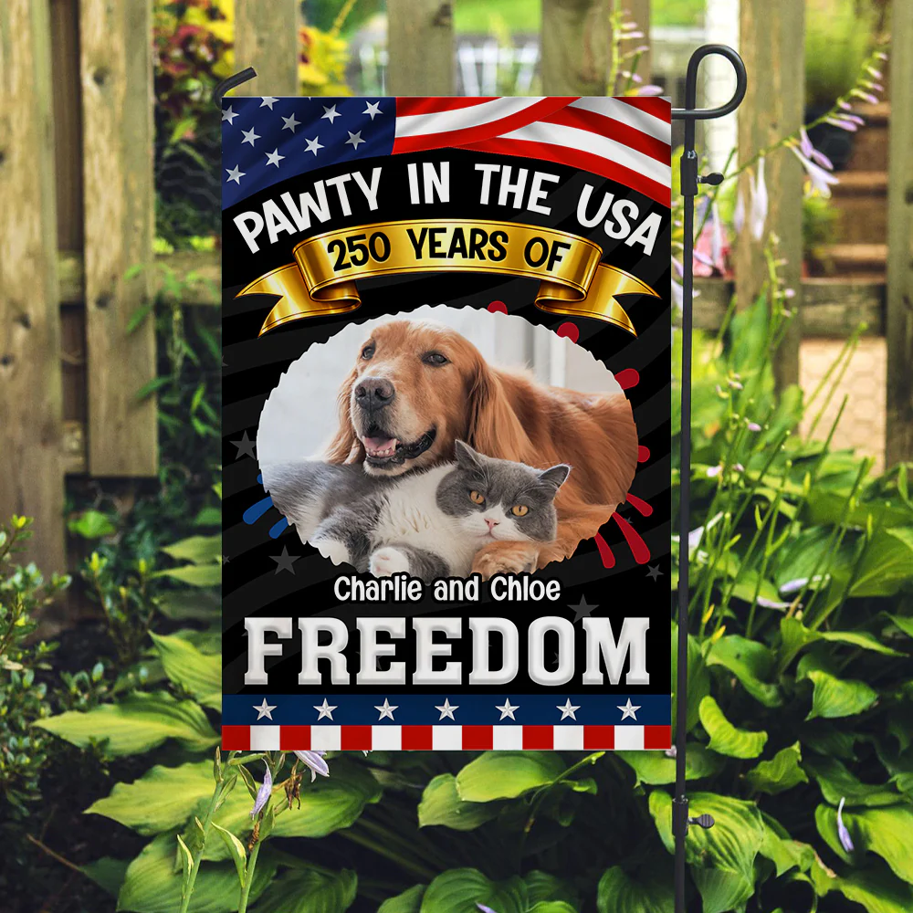 Pawty In The USA With Photo - Personalized Custom Flag - Image 5