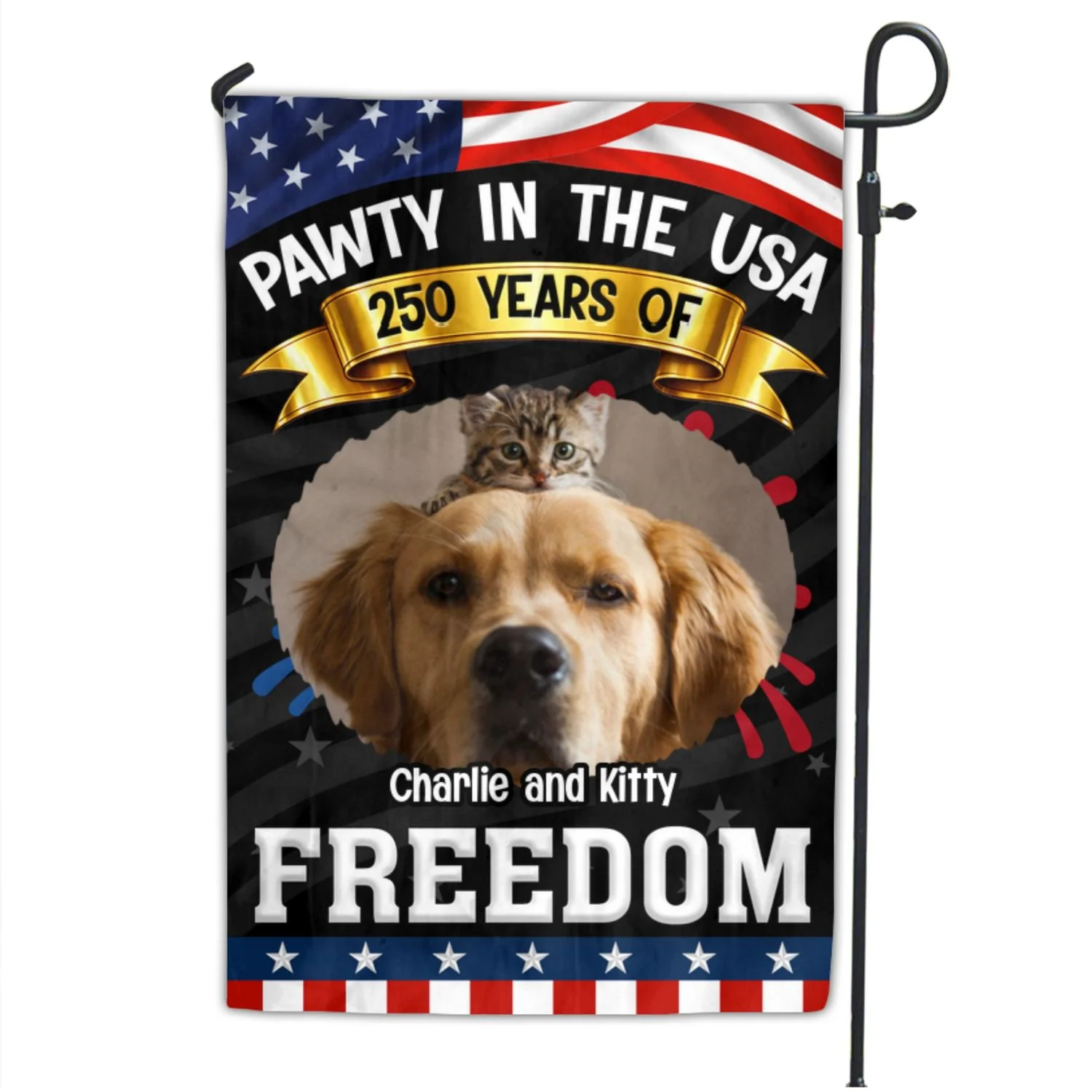 Pawty In The USA With Photo - Personalized Custom Flag - Image 8