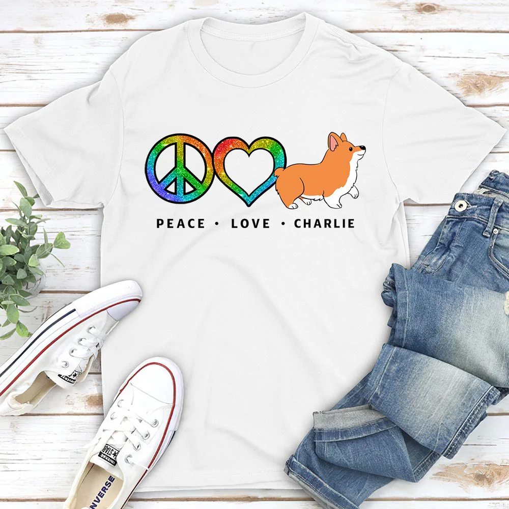 Peace Love Dog Pattern - Personalized Custom Unisex T-shirt - Image 2