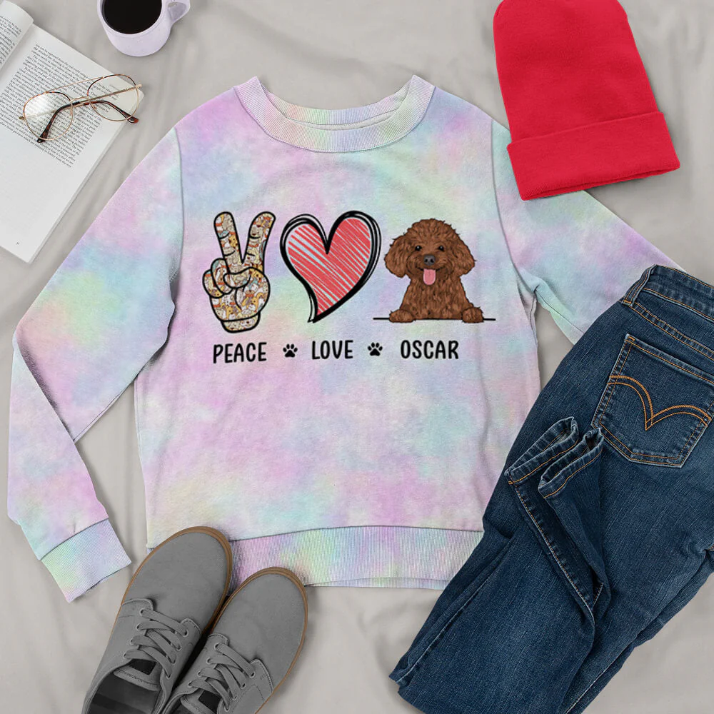 Peace Love Dog - Personalized Custom All-Over-Print Sweatshirt - Image 2