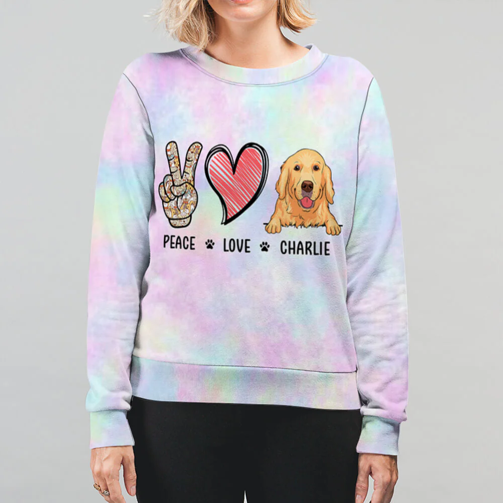 Peace Love Dog - Personalized Custom All-Over-Print Sweatshirt - Image 3