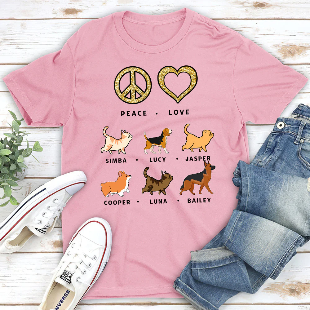 Peace Love Pet Pattern - Personalized Custom Unisex T-shirt - Image 3