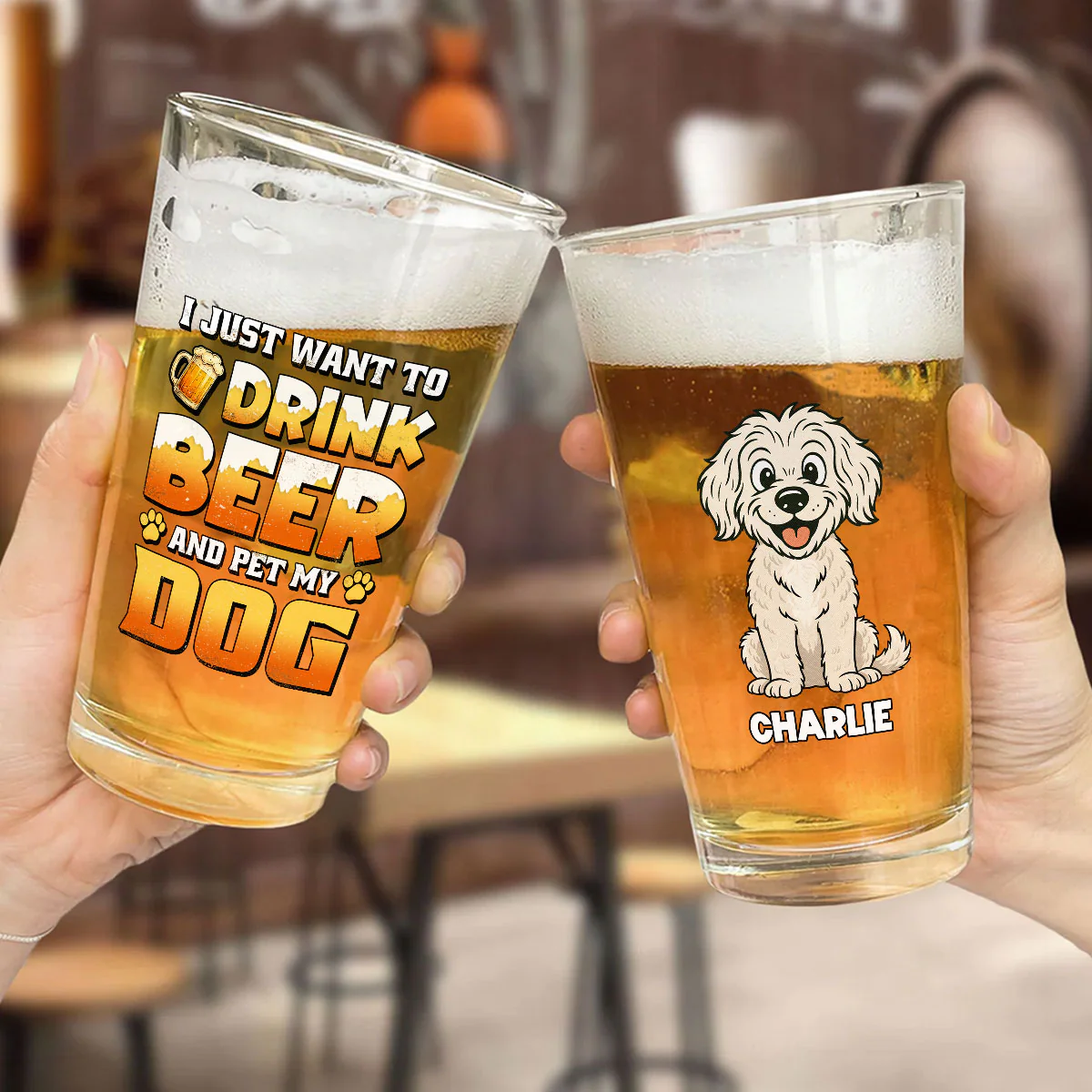 Pet My Dog And Drink Beer - Personalized Custom Beer Glass - Image 2