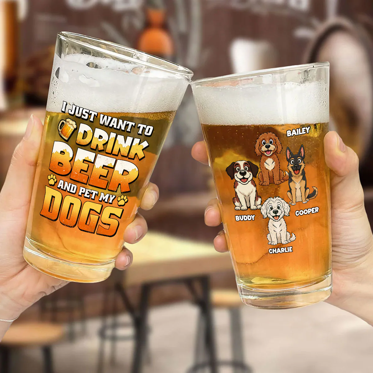 Pet My Dog And Drink Beer - Personalized Custom Beer Glass - Image 5