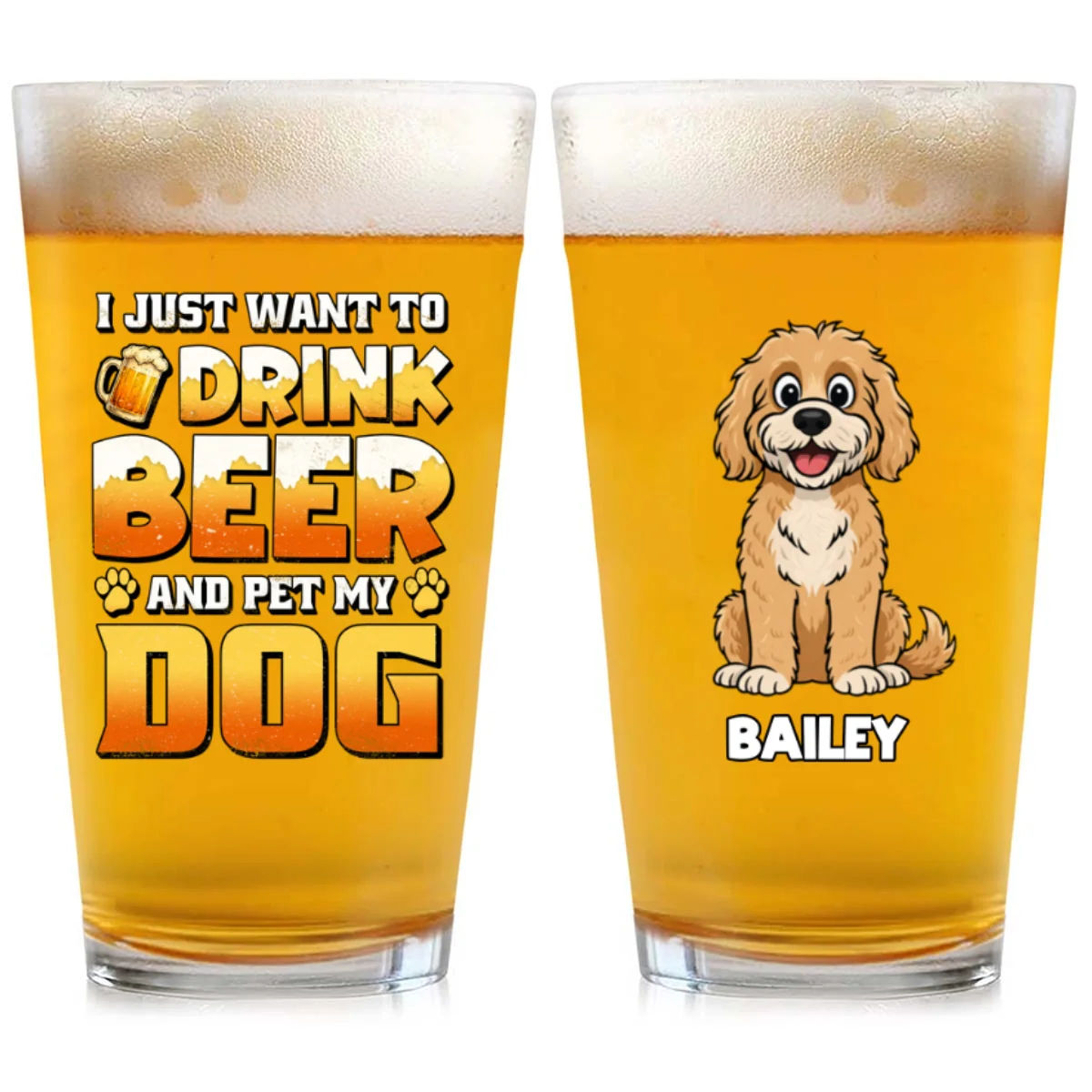Pet My Dog And Drink Beer - Personalized Custom Beer Glass - Image 7