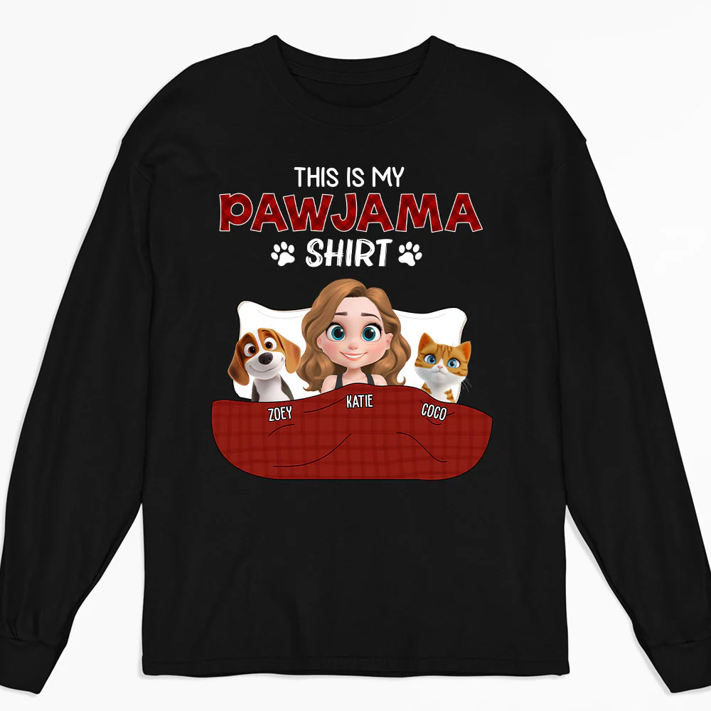 Pet Pawjama Shirt Dark Version - Personalized Custom Long Sleeve T-shirt