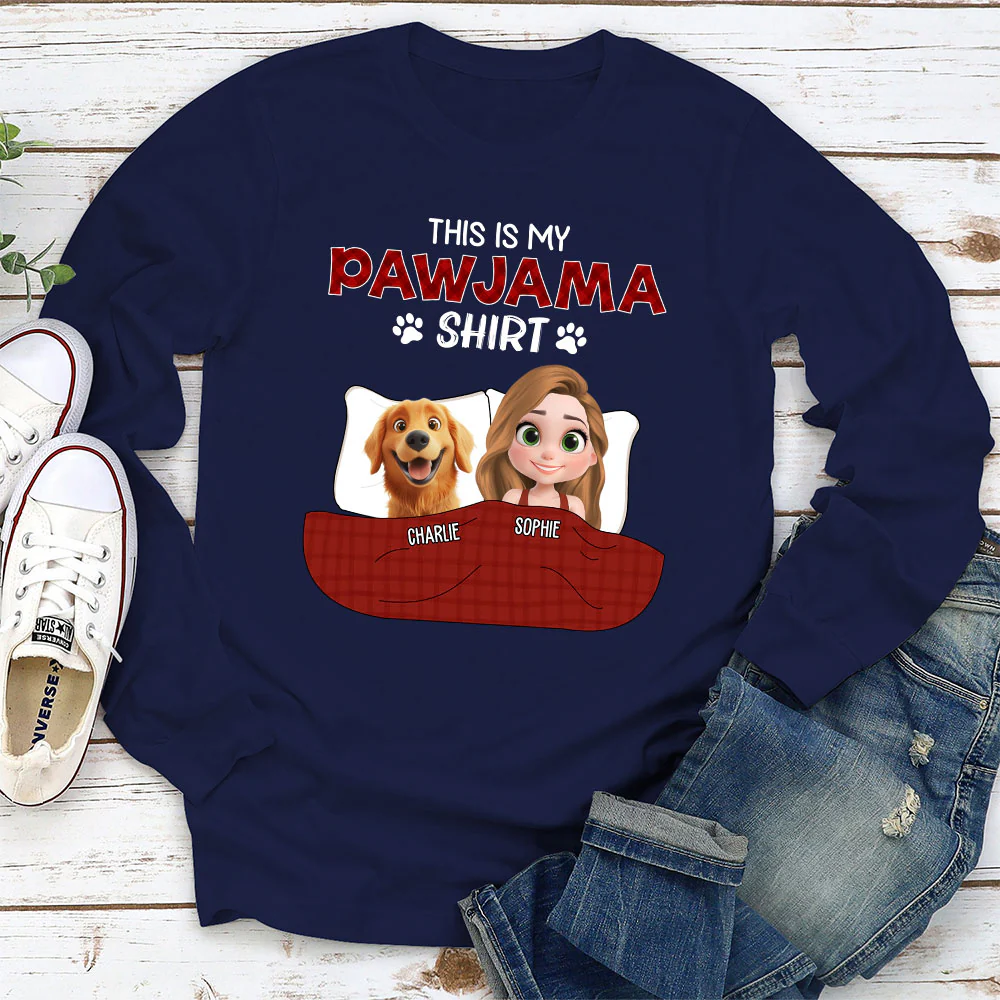 Pet Pawjama Shirt Dark Version - Personalized Custom Long Sleeve T-shirt - Image 2
