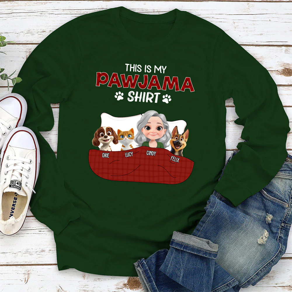 Pet Pawjama Shirt Dark Version - Personalized Custom Long Sleeve T-shirt - Image 3