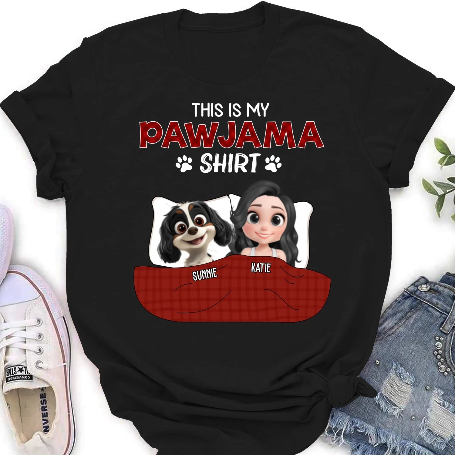 Pet Pawjama Shirt Dark Version - Personalized Custom Women's T-shirt - Image 6