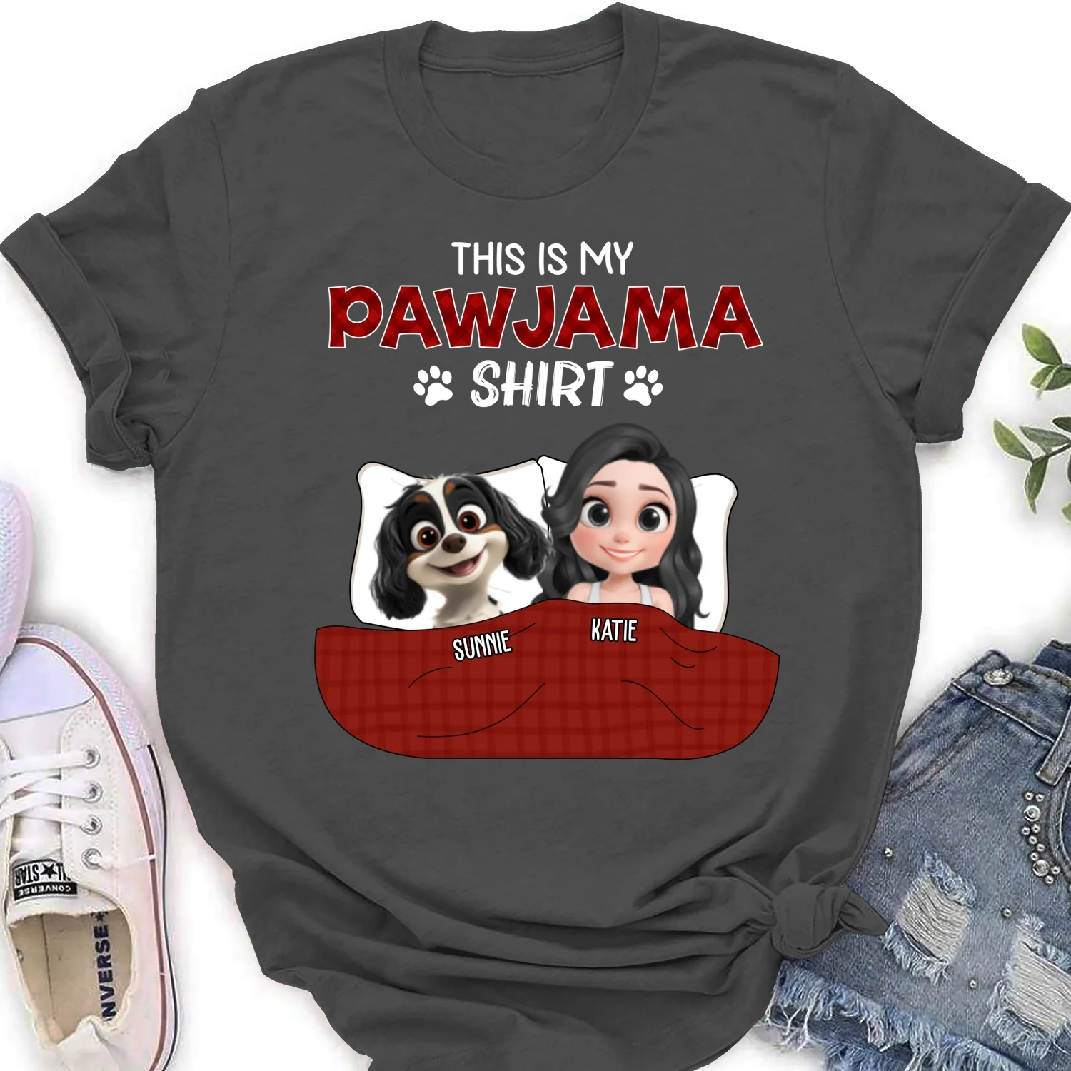 Pet Pawjama Shirt Dark Version - Personalized Custom Women's T-shirt - Image 9