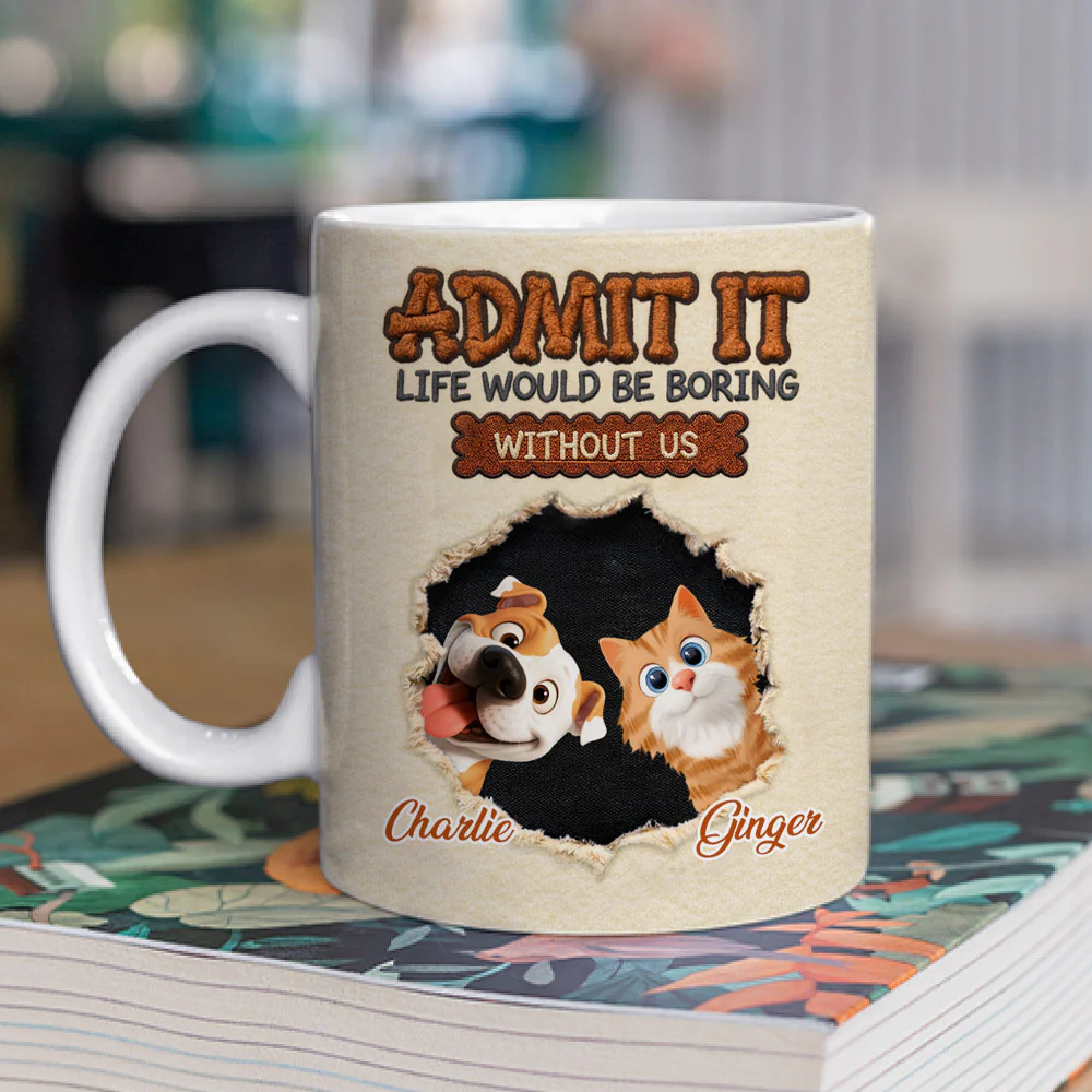 Pets Make Life Less Boring - Personalized Custom Coffee Mug - Image 2
