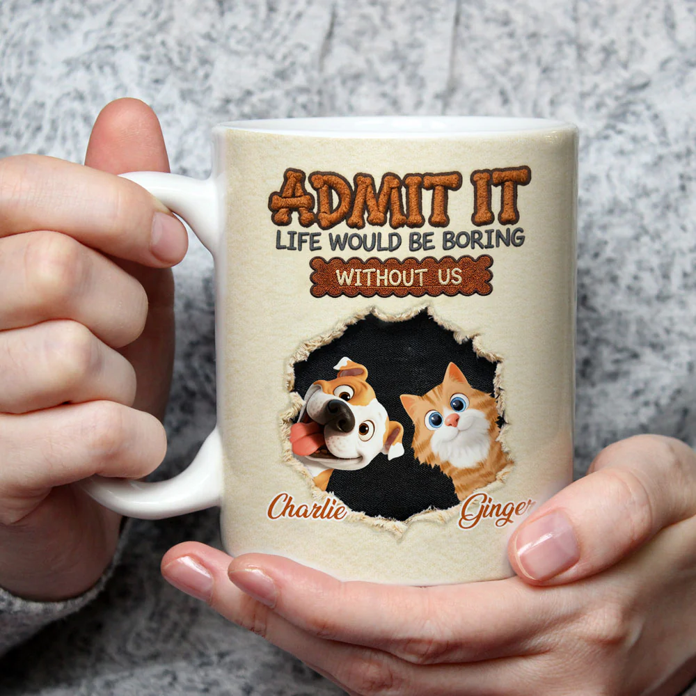Pets Make Life Less Boring - Personalized Custom Coffee Mug - Image 3