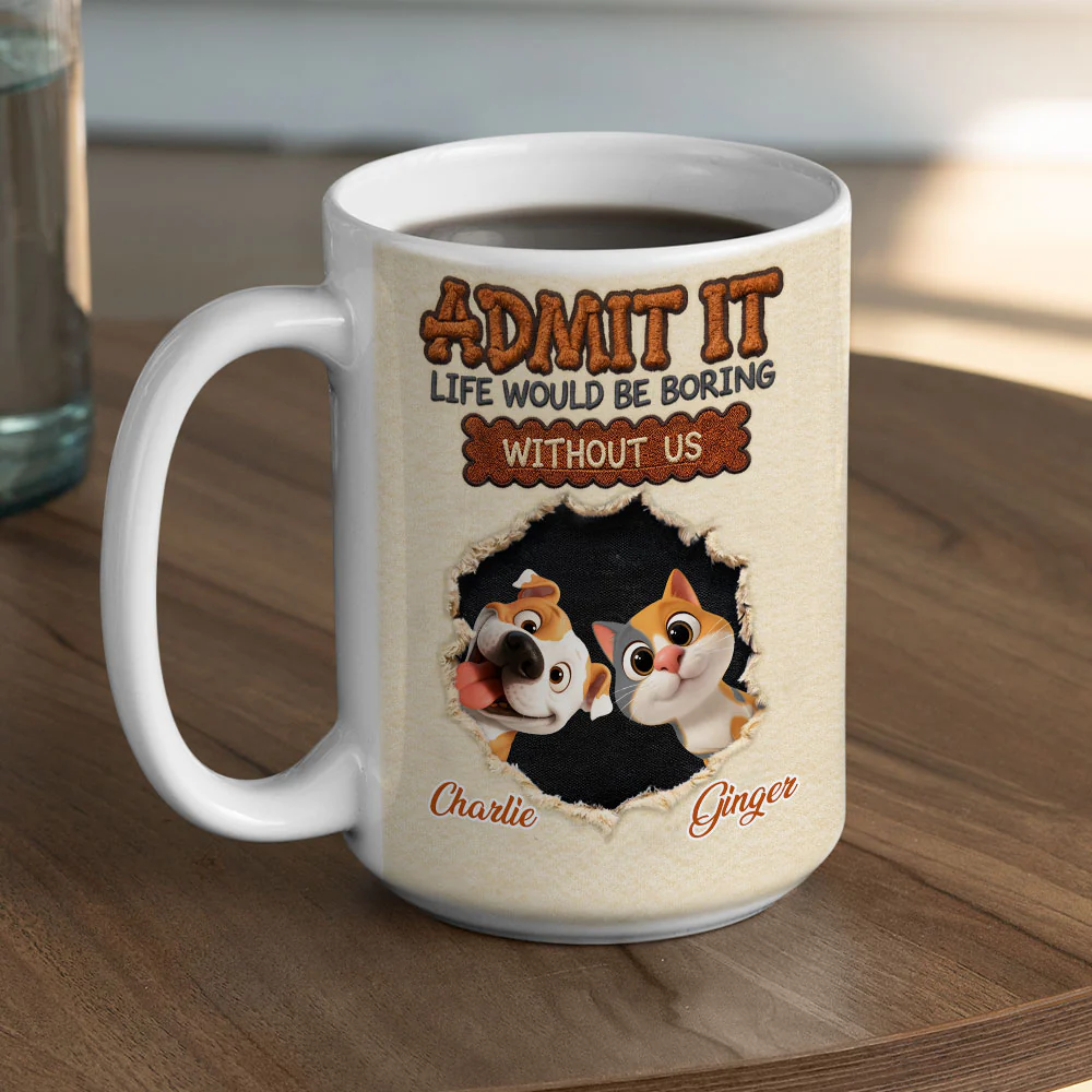 Pets Make Life Less Boring - Personalized Custom Coffee Mug - Image 4