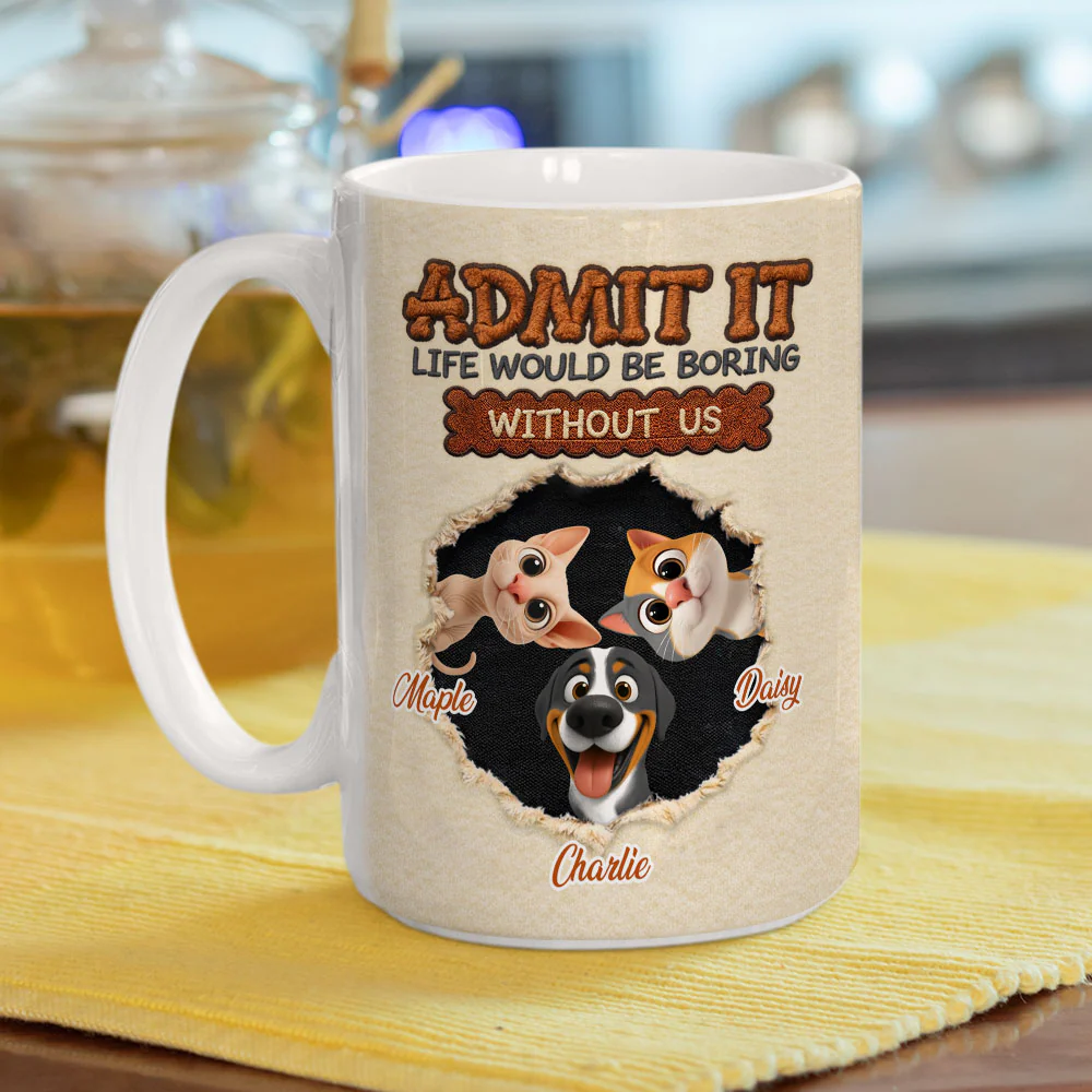 Pets Make Life Less Boring - Personalized Custom Coffee Mug - Image 5
