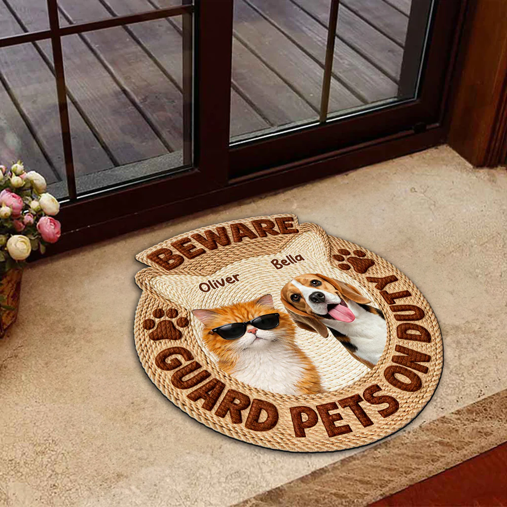 Pets Security On Duty Photo - Personalized Custom Doormat - Image 3