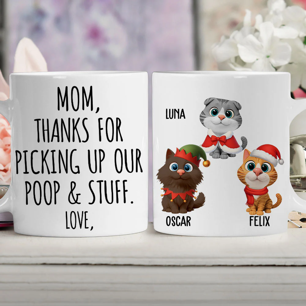 Picking Up Poo In Christmas Ver Cat - Personalized Custom Coffee Mug - Image 3