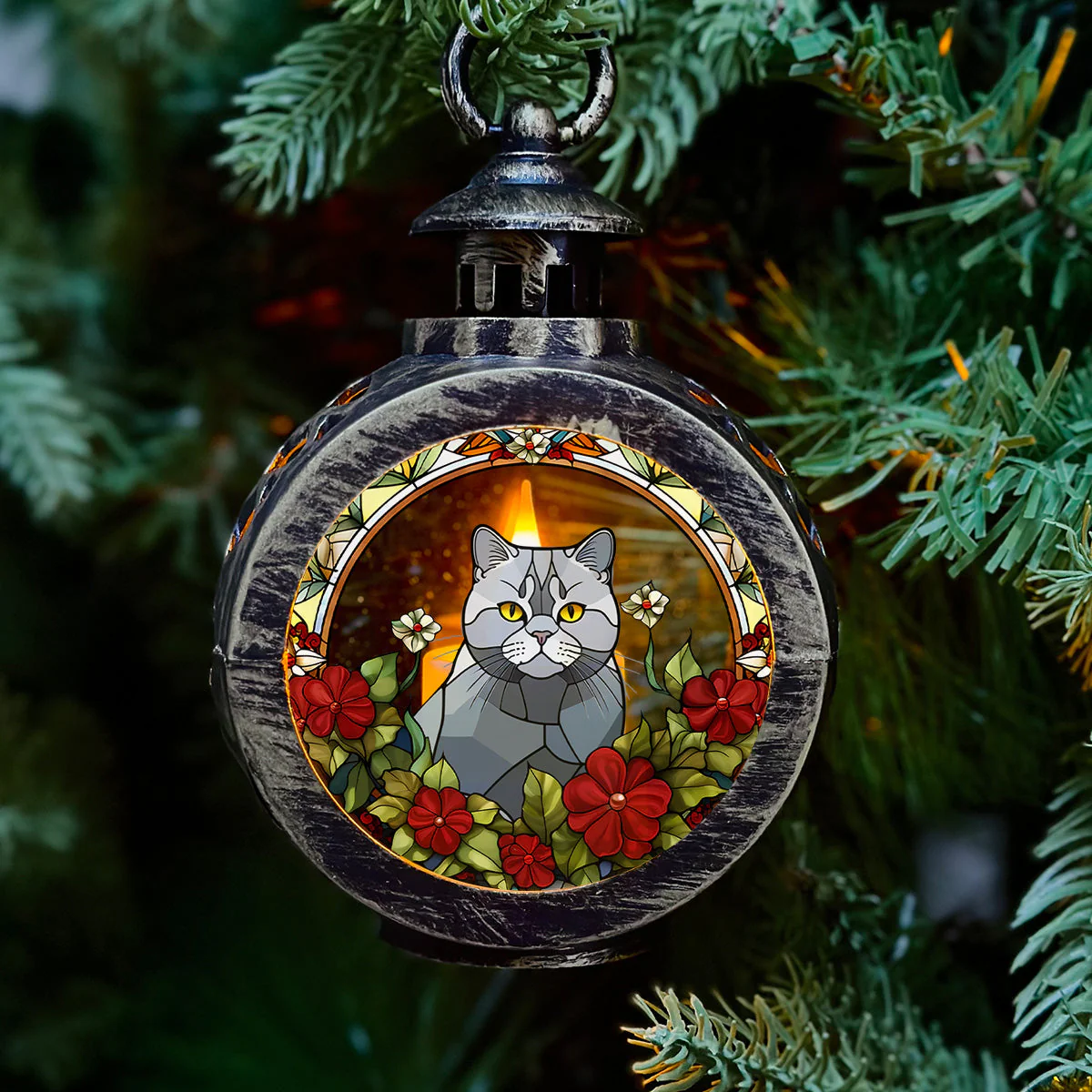 Portrait Lovely Cat - Personalized Custom Christmas Lantern - Image 2