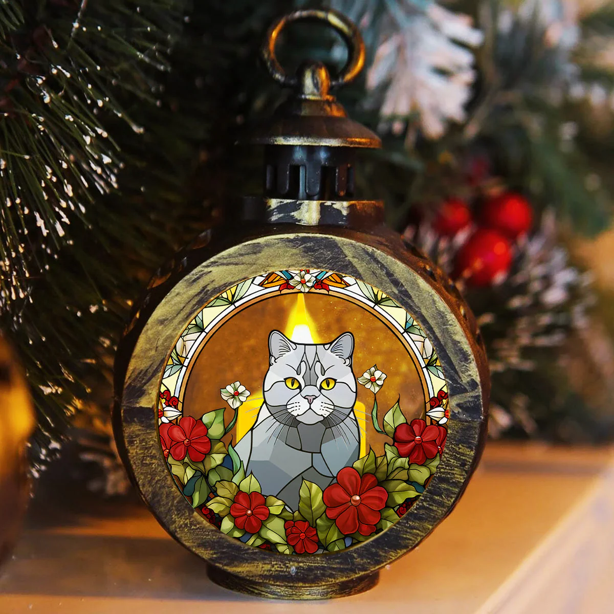 Portrait Lovely Cat - Personalized Custom Christmas Lantern - Image 6